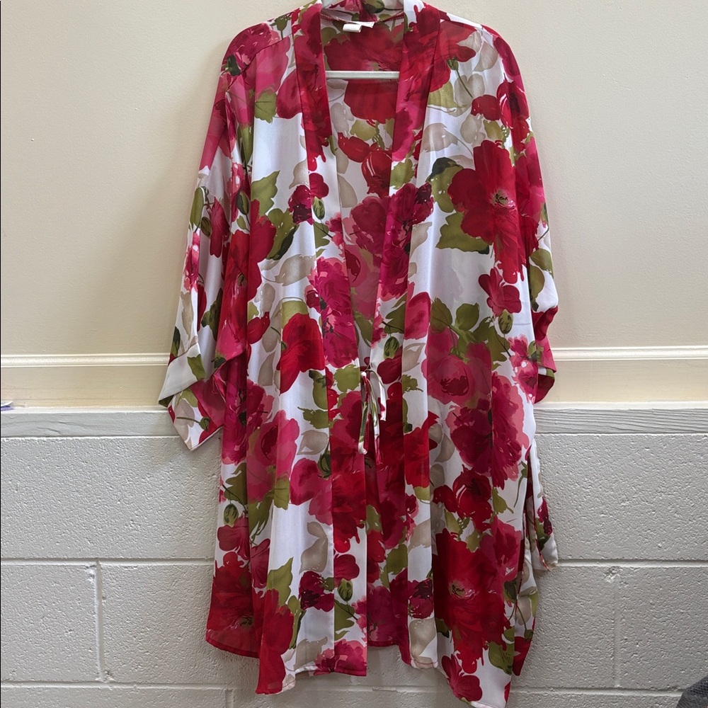 Kristine Tyler women’s 3X Paris Floral Silk Top - Red & Olive
